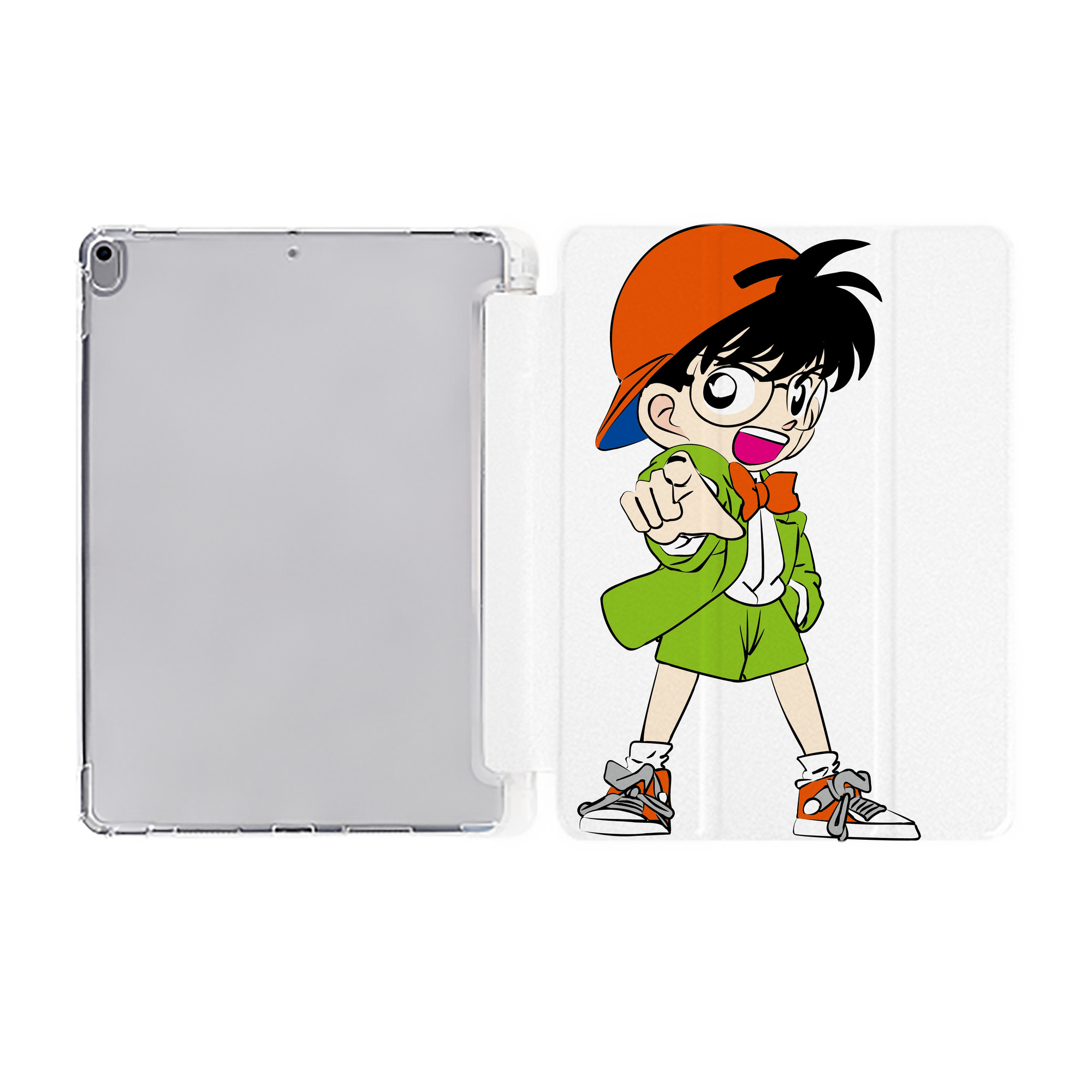 （画像用） 名探偵コナン 江戸川 コナン Detective Conan Conan Edogawa IPad ケース ペン収納付き 三つ折りスタンド PUレザー×シリコン 対応機種9.5/10.5/10.9インチ